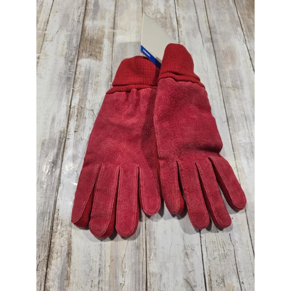 Basic Editions Red Leather Thinsulate  Gloves Women Large Fleece Lined
